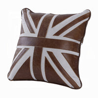 Bran Accent Pillow Set of 2, Union Jack Brown Top Grain Leather 20 Inch - BM351811