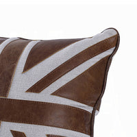 Bran Accent Pillow Set of 2, Union Jack Brown Top Grain Leather 20 Inch - BM351811