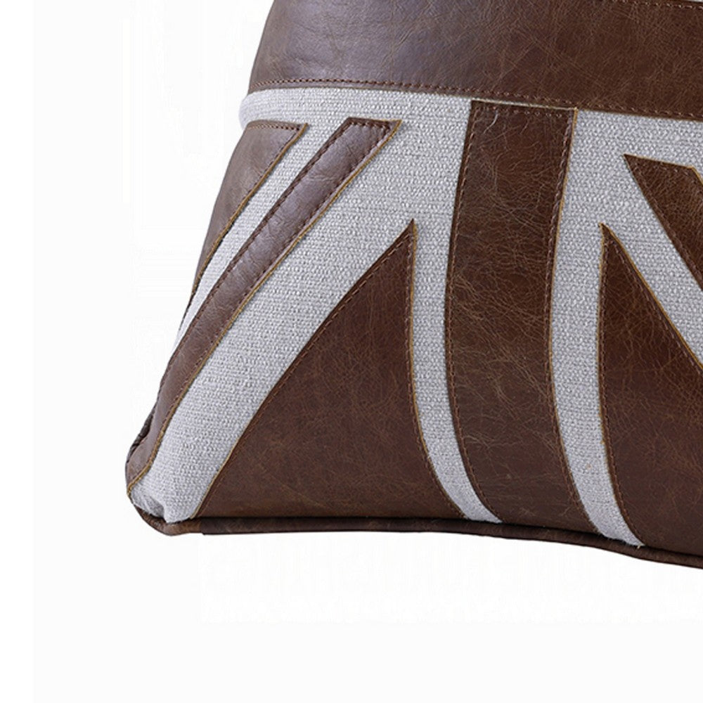 Bran Accent Pillow Set of 2, Union Jack Brown Top Grain Leather 20 Inch - BM351811