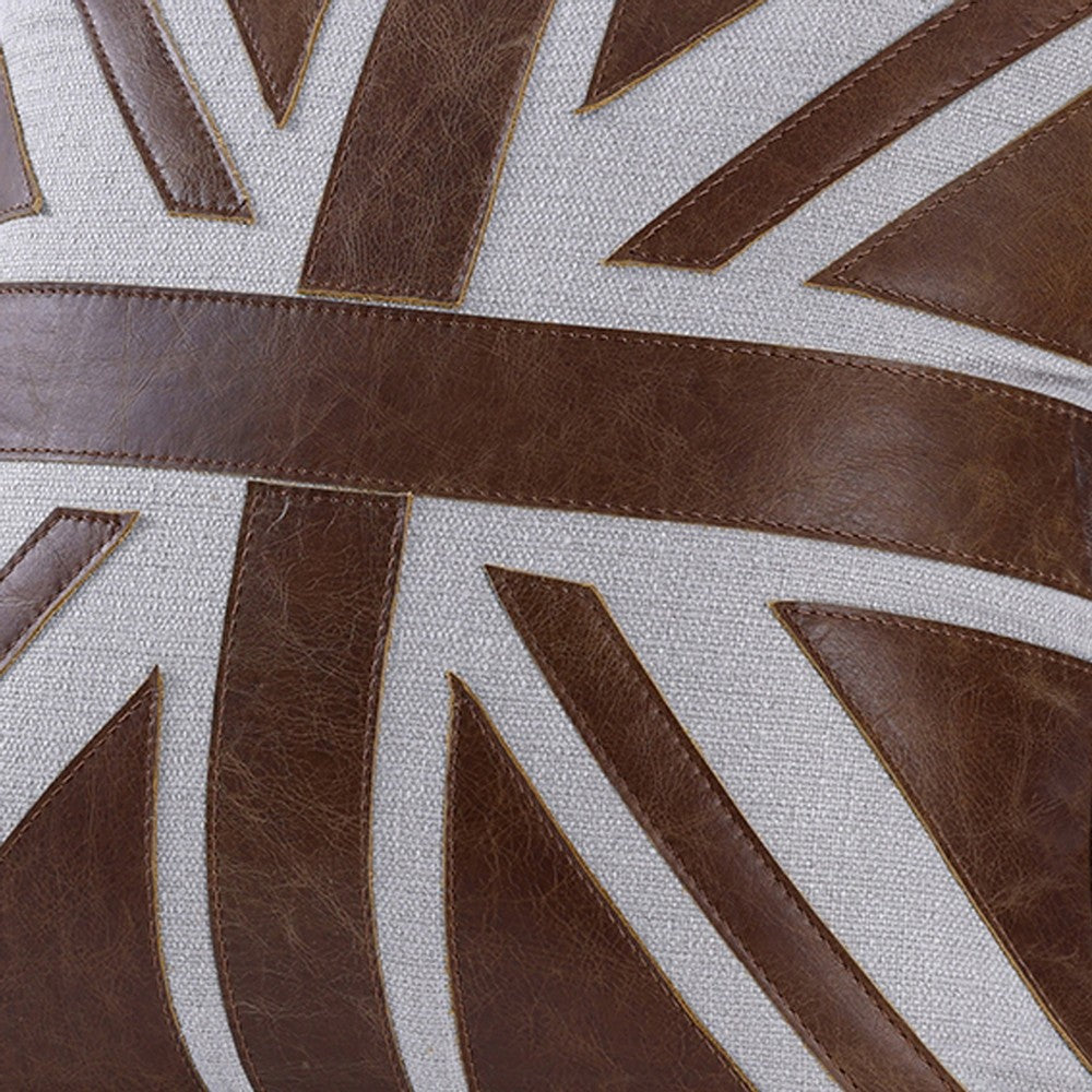 Bran Accent Pillow Set of 2, Union Jack Brown Top Grain Leather 20 Inch - BM351811