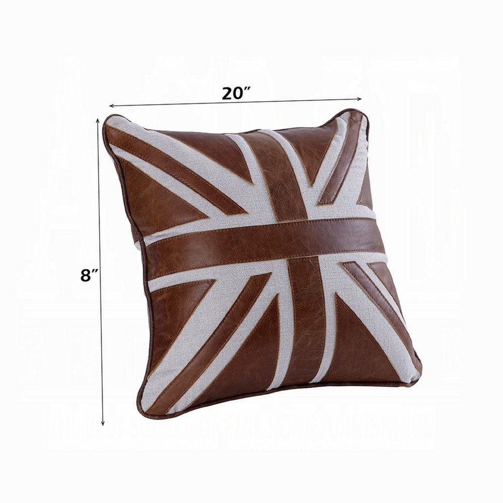 Bran Accent Pillow Set of 2, Union Jack Brown Top Grain Leather 20 Inch - BM351811