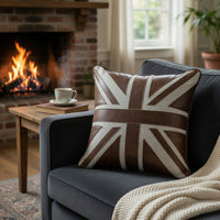 Bran Accent Pillow Set of 2, Union Jack Brown Top Grain Leather 20 Inch - BM351811