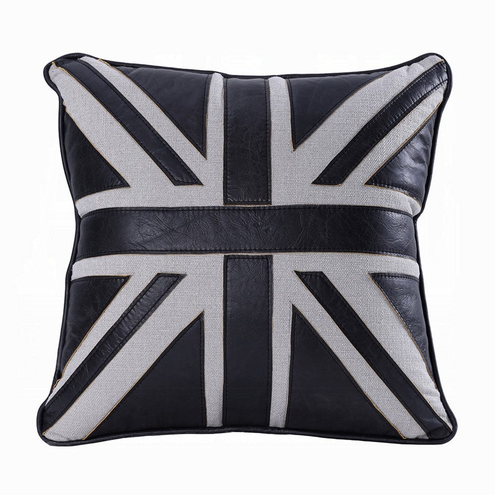 Bran Accent Pillow Set of 2, Union Jack Black Top Grain Leather 20 Inch - BM351812