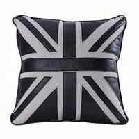 Bran Accent Pillow Set of 2, Union Jack Black Top Grain Leather 20 Inch - BM351812