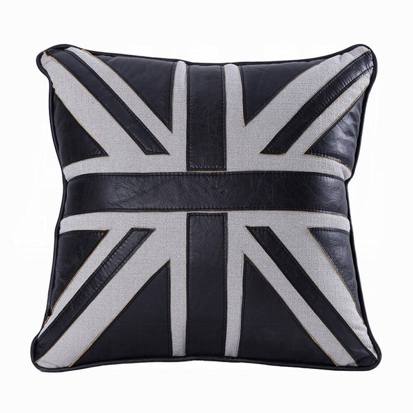 Bran Accent Pillow Set of 2, Union Jack Black Top Grain Leather 20 Inch - BM351812