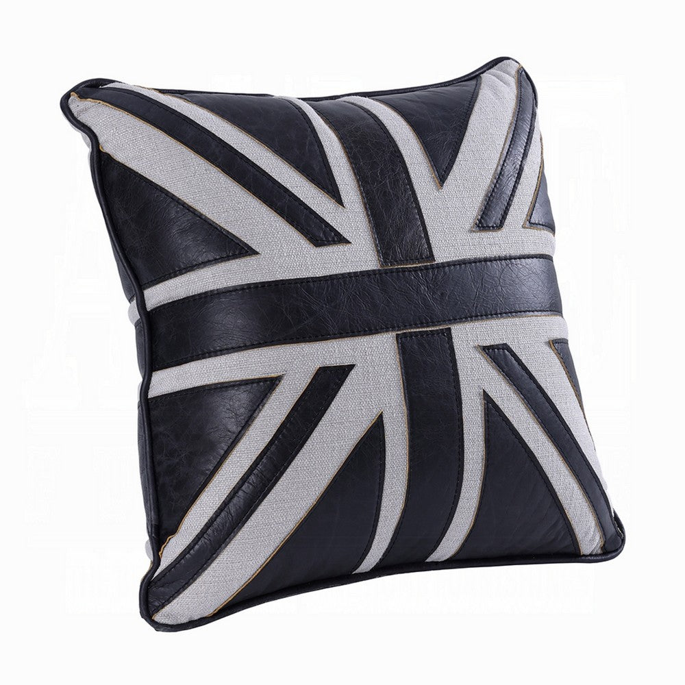 Bran Accent Pillow Set of 2, Union Jack Black Top Grain Leather 20 Inch - BM351812