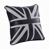 Bran Accent Pillow Set of 2, Union Jack Black Top Grain Leather 20 Inch - BM351812