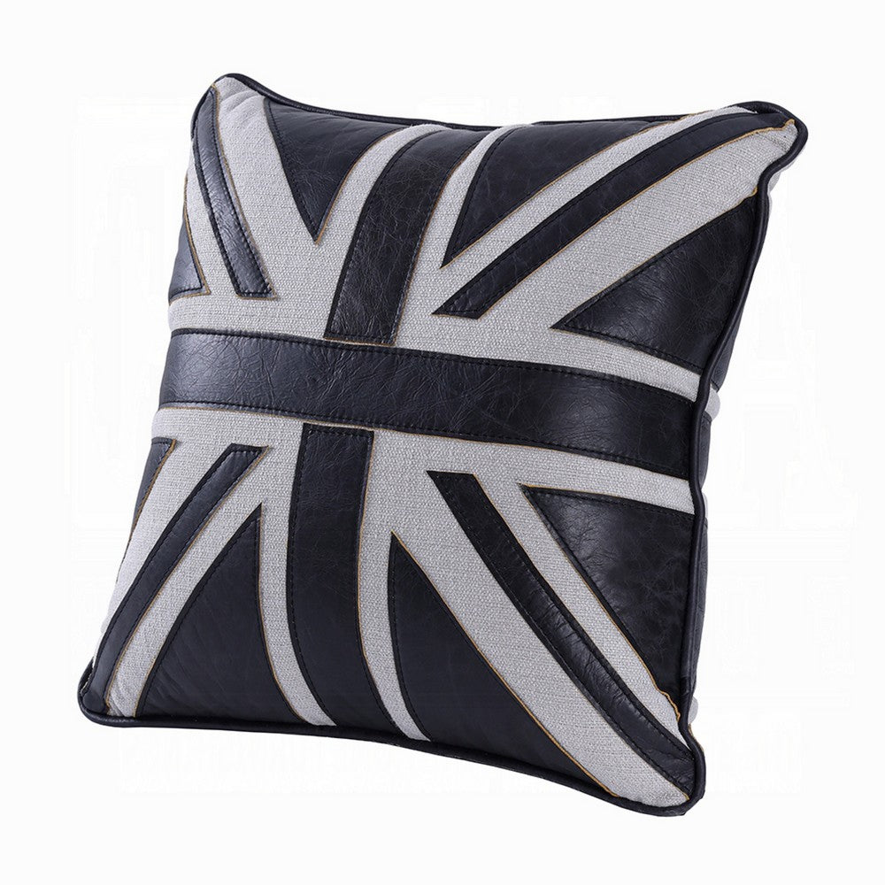 Bran Accent Pillow Set of 2, Union Jack Black Top Grain Leather 20 Inch - BM351812