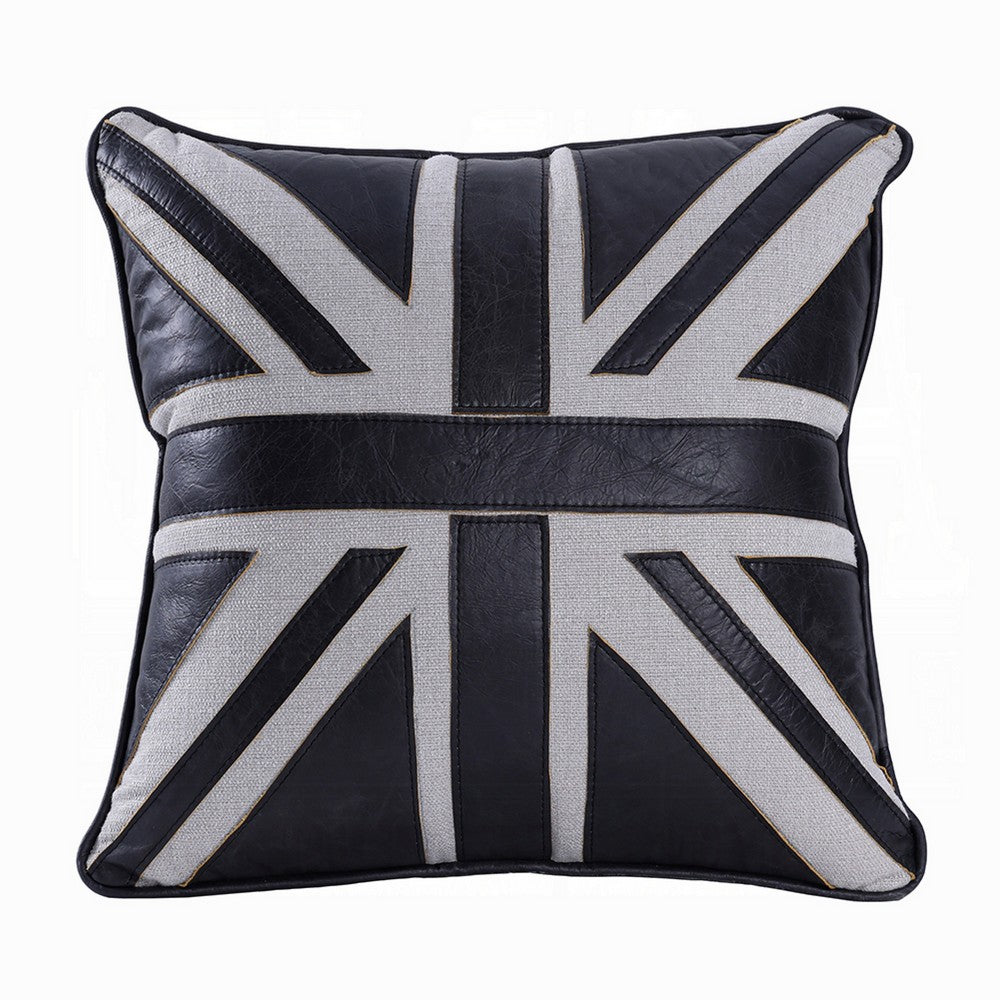 Bran Accent Pillow Set of 2, Union Jack Black Top Grain Leather 20 Inch - BM351812