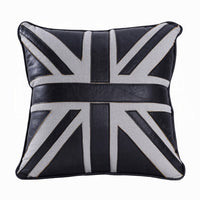 Bran Accent Pillow Set of 2, Union Jack Black Top Grain Leather 20 Inch - BM351812