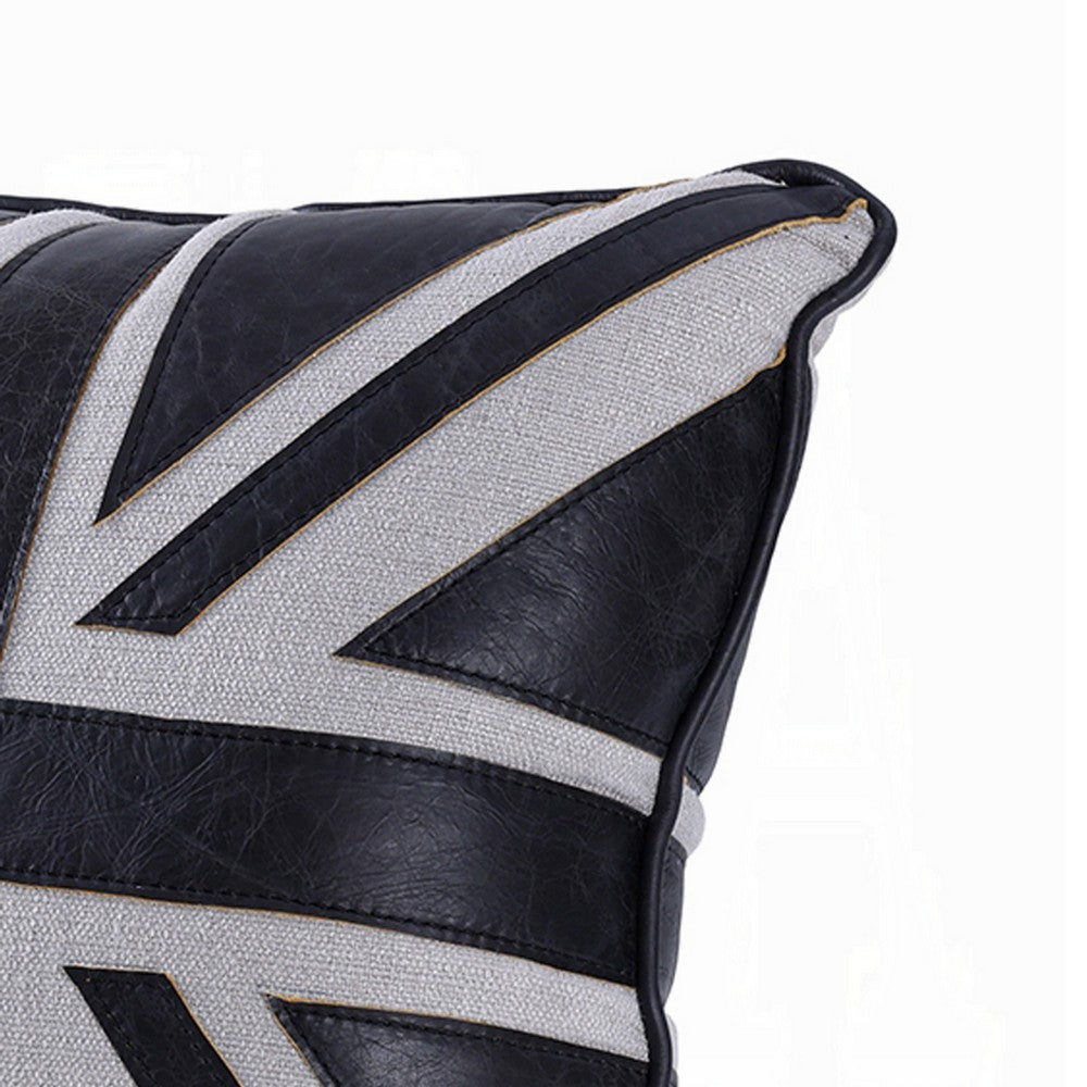Bran Accent Pillow Set of 2, Union Jack Black Top Grain Leather 20 Inch - BM351812