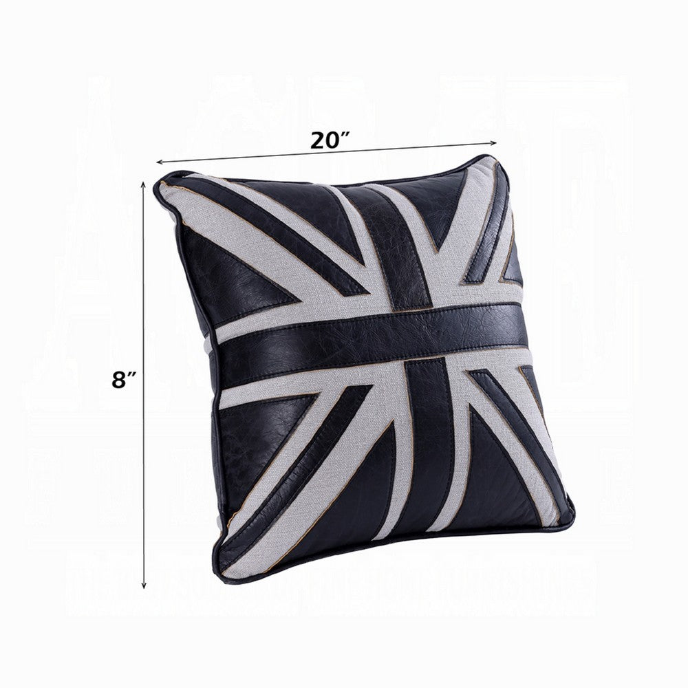 Bran Accent Pillow Set of 2, Union Jack Black Top Grain Leather 20 Inch - BM351812