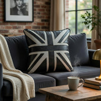 Bran Accent Pillow Set of 2, Union Jack Black Top Grain Leather 20 Inch - BM351812