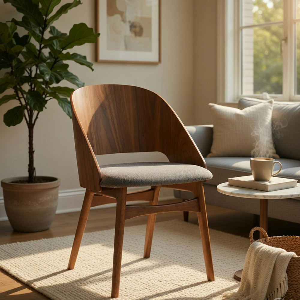 Dio Dining Side Chair Set of 2, Open Cut Curved Back, Walnut Brown - BM351814