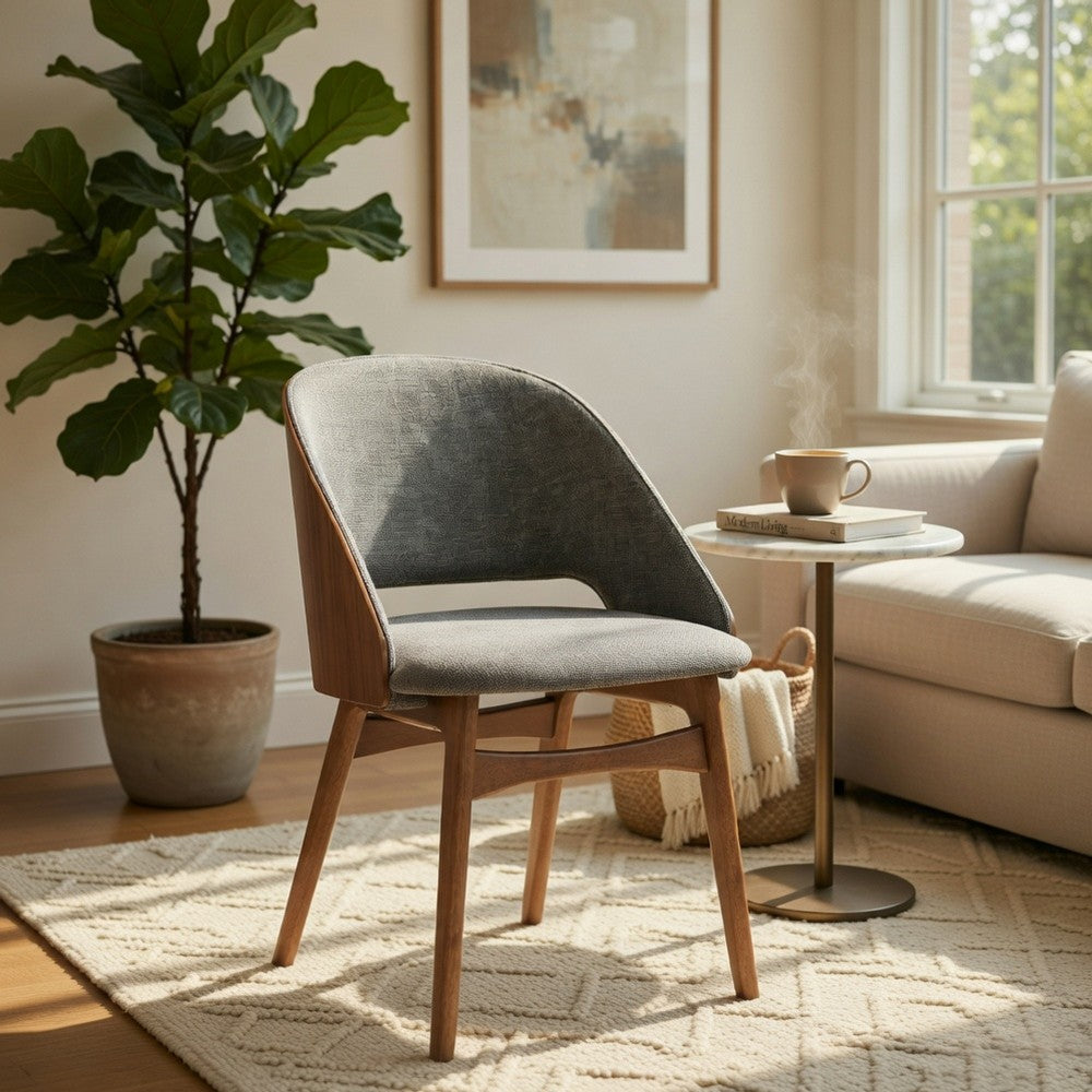 Dio Dining Side Chair Set of 2, Gray Padded Curved Back, Walnut Brown - BM351815