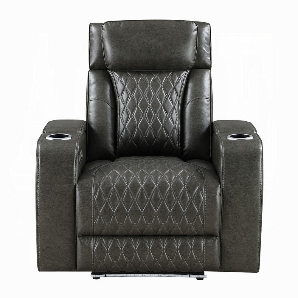 Neja Power Motion Recliner Chair, LED and USB, Dark Gray Faux Leather - BM351816