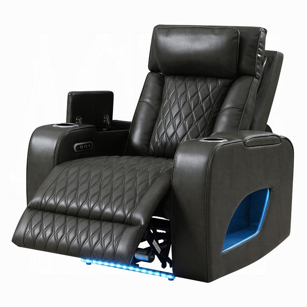 Neja Power Motion Recliner Chair, LED and USB, Dark Gray Faux Leather - BM351816