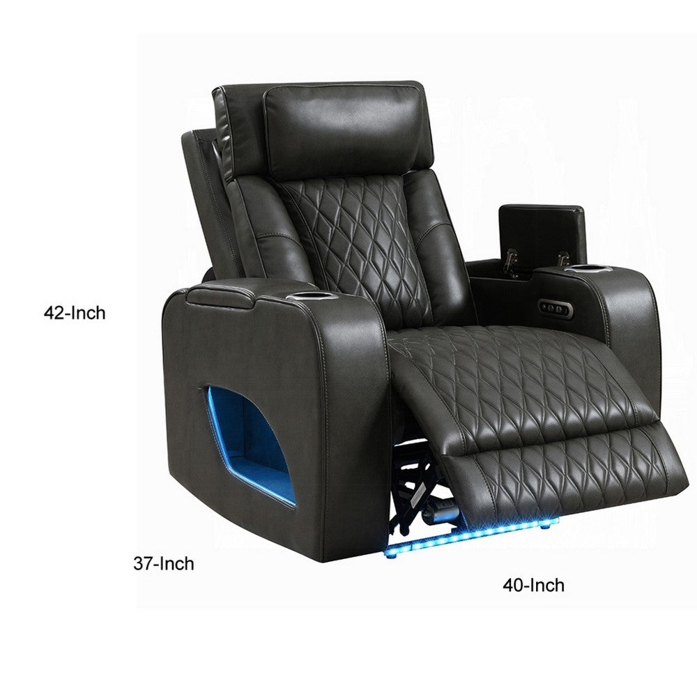 Neja Power Motion Recliner Chair, LED and USB, Dark Gray Faux Leather - BM351816