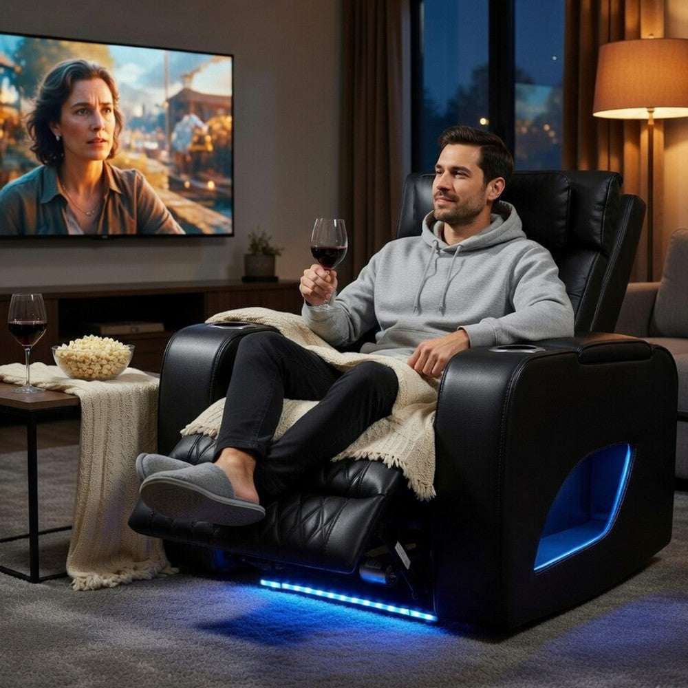 Neja Power Motion Recliner Chair, LED and USB, Dark Gray Faux Leather - BM351816