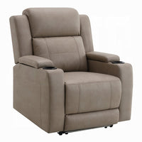Jeja Power Motion Recliner Chair with Storage, Gray Faux Camel Leather - BM351817
