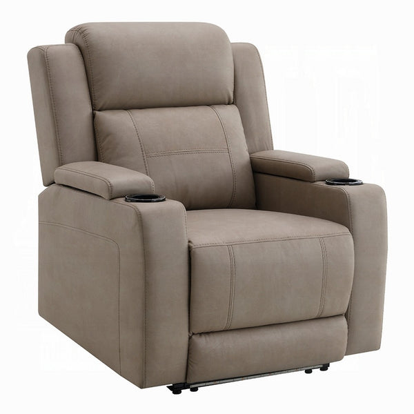 Jeja Power Motion Recliner Chair with Storage, Gray Faux Camel Leather - BM351817