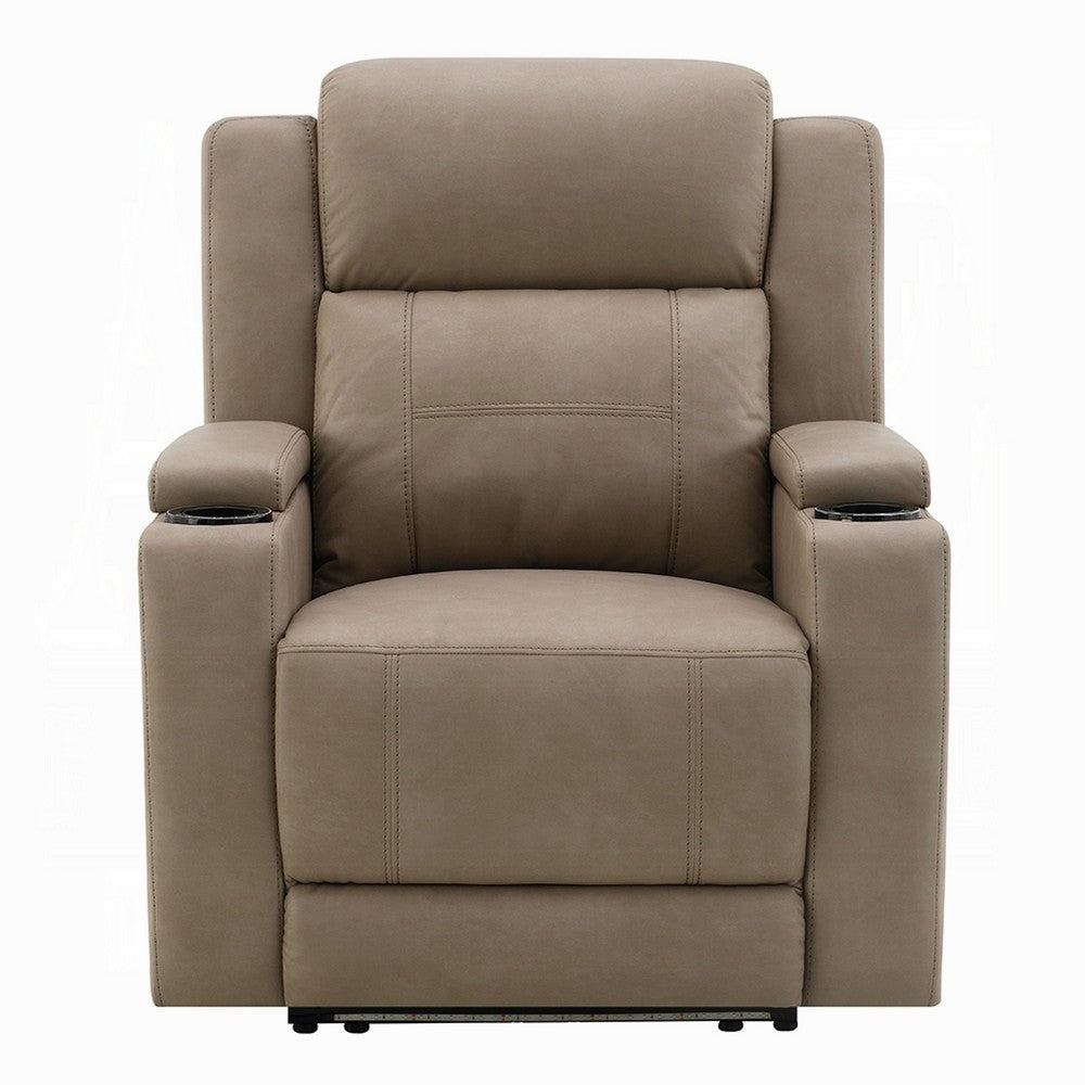 Jeja Power Motion Recliner Chair with Storage, Gray Faux Camel Leather - BM351817