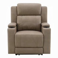 Jeja Power Motion Recliner Chair with Storage, Gray Faux Camel Leather - BM351817