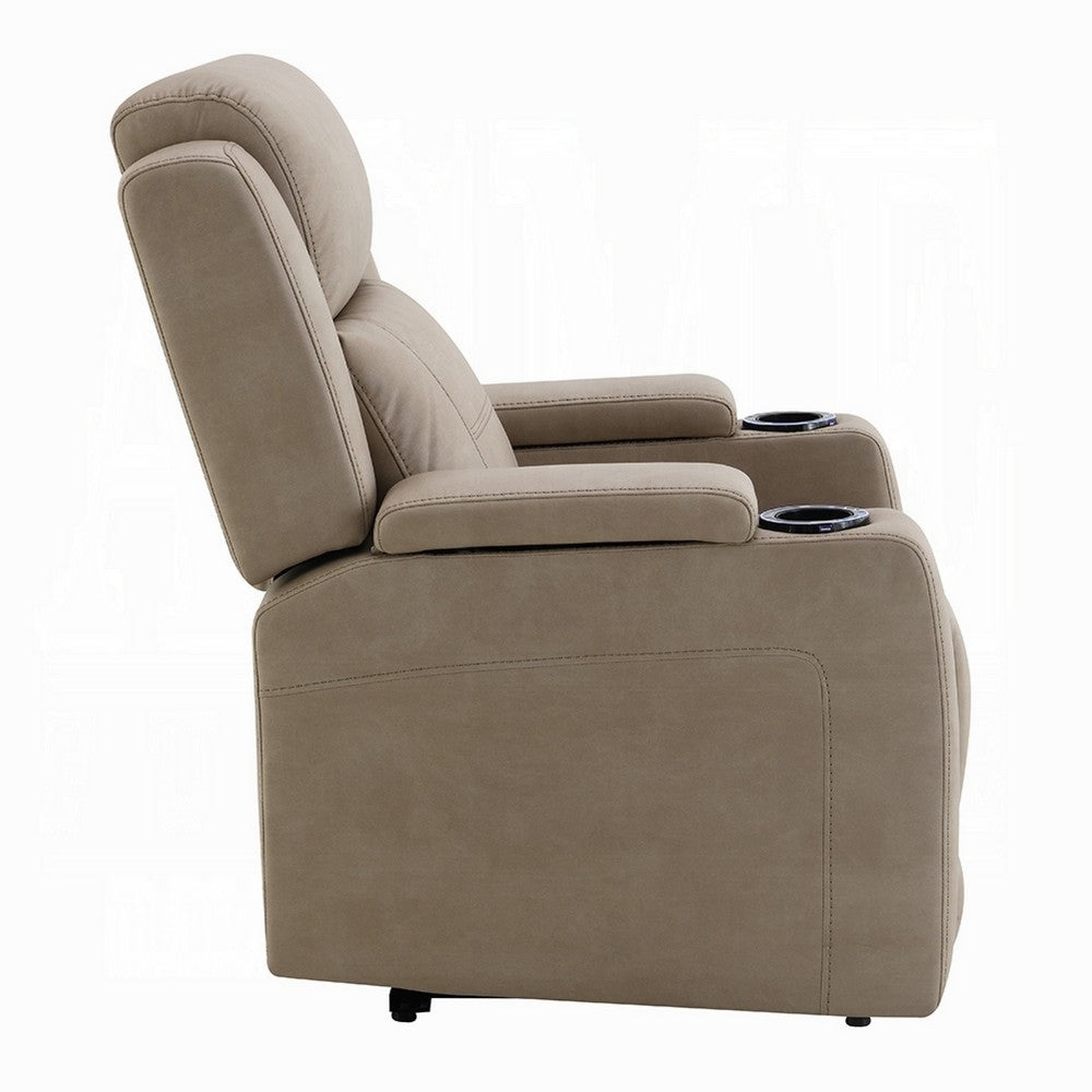 Jeja Power Motion Recliner Chair with Storage, Gray Faux Camel Leather - BM351817