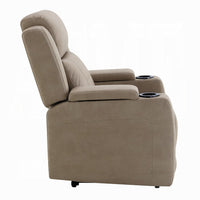 Jeja Power Motion Recliner Chair with Storage, Gray Faux Camel Leather - BM351817