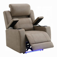 Jeja Power Motion Recliner Chair with Storage, Gray Faux Camel Leather - BM351817