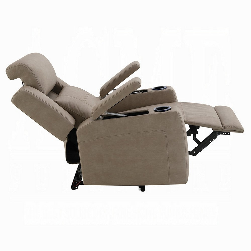 Jeja Power Motion Recliner Chair with Storage, Gray Faux Camel Leather - BM351817