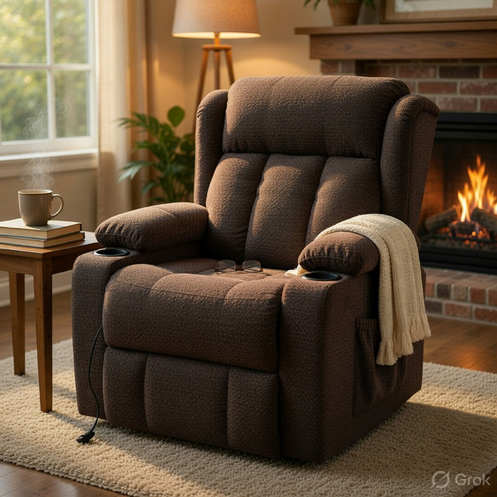 Leu Power Motion Recliner Chair with Stand Lift, Tufted Brown Linen - BM351818