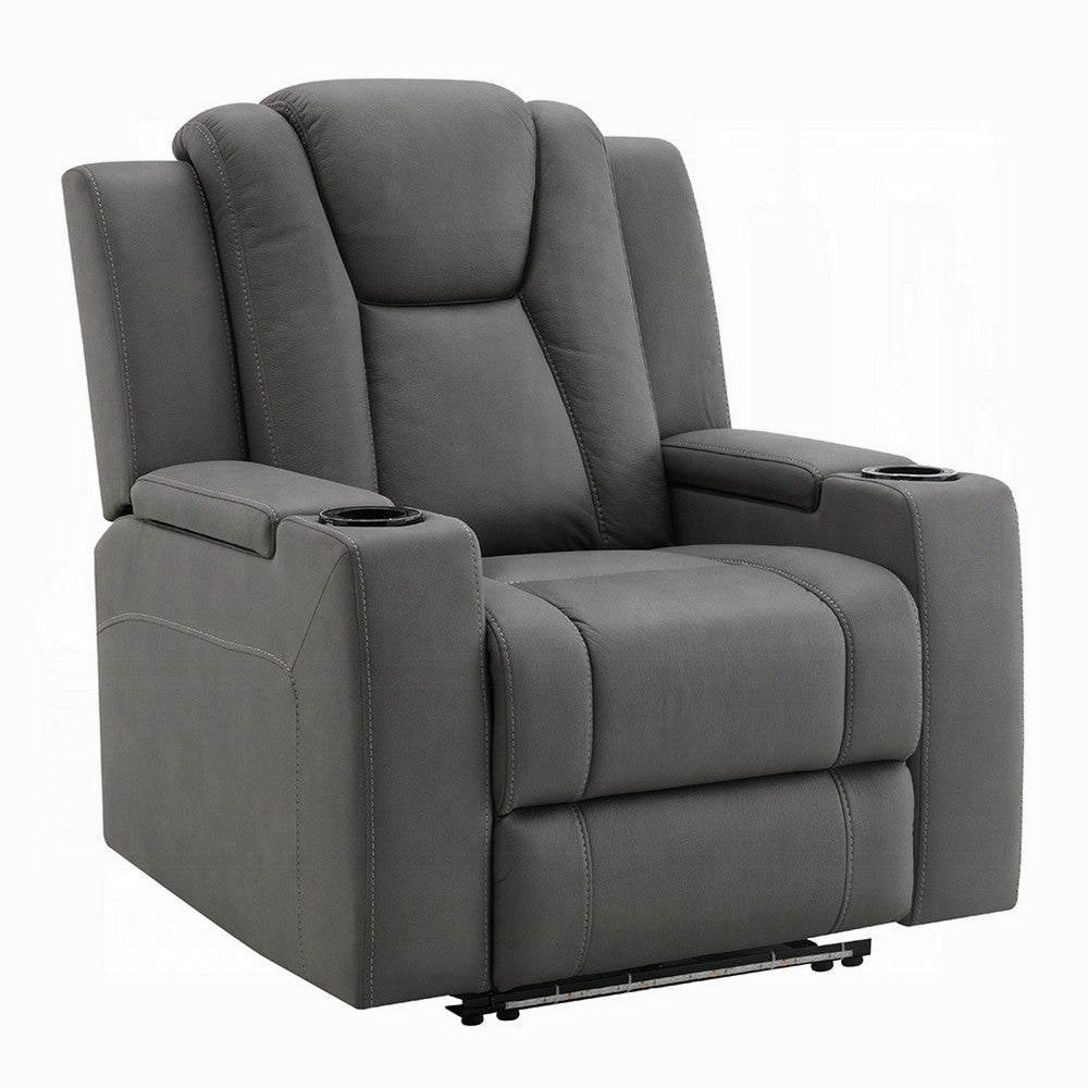 Jeju Power Motion Recliner with Power Headrest and LED, Gray Faux Leather - BM351819
