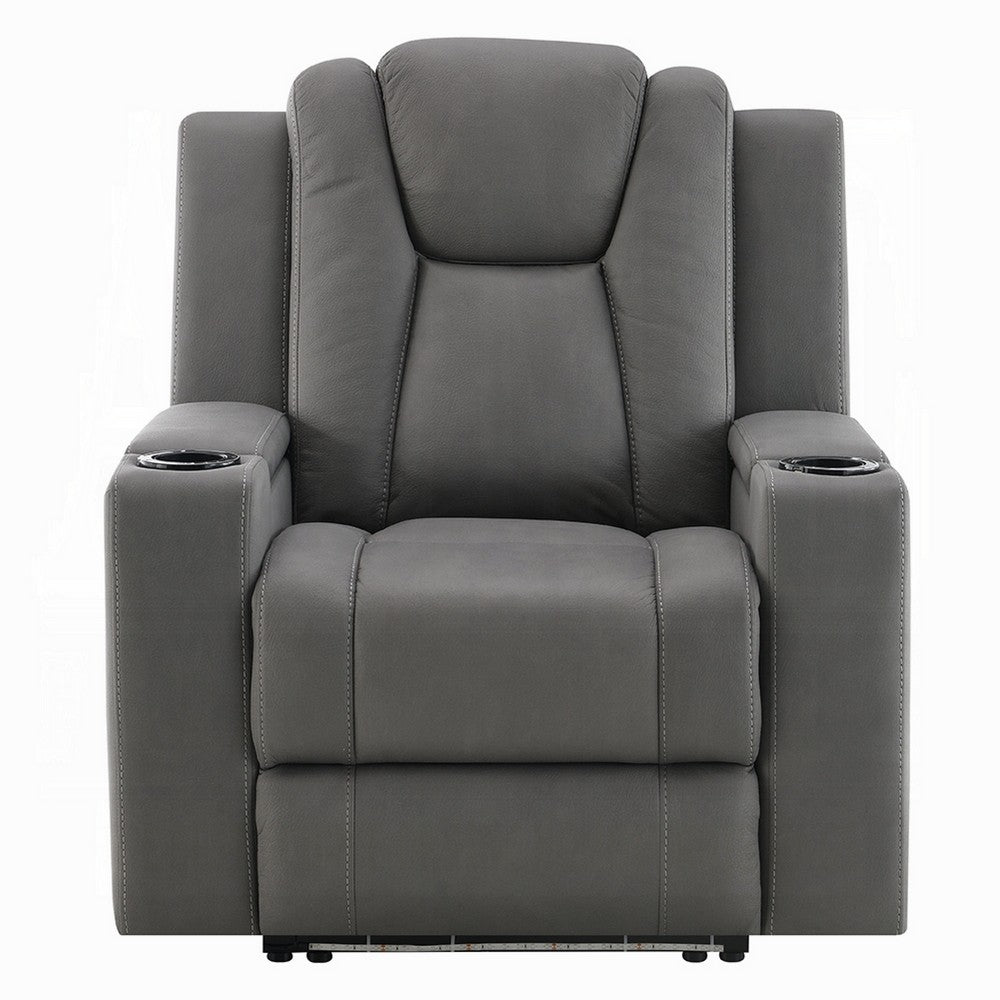 Jeju Power Motion Recliner with Power Headrest and LED, Gray Faux Leather - BM351819