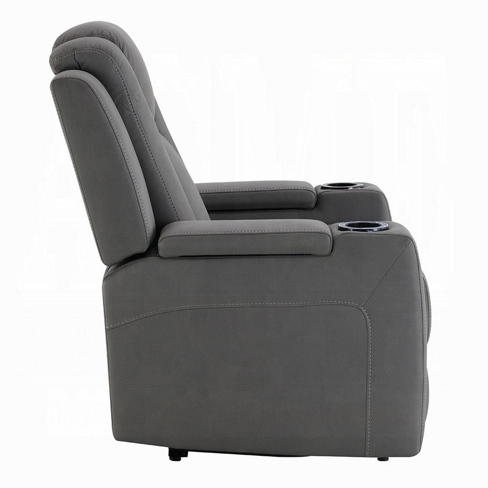 Jeju Power Motion Recliner with Power Headrest and LED, Gray Faux Leather - BM351819
