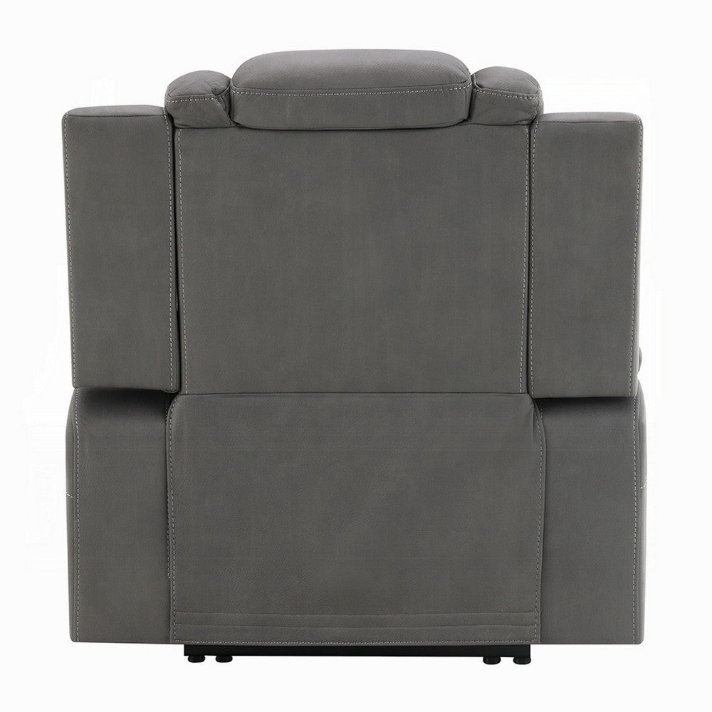 Jeju Power Motion Recliner with Power Headrest and LED, Gray Faux Leather - BM351819