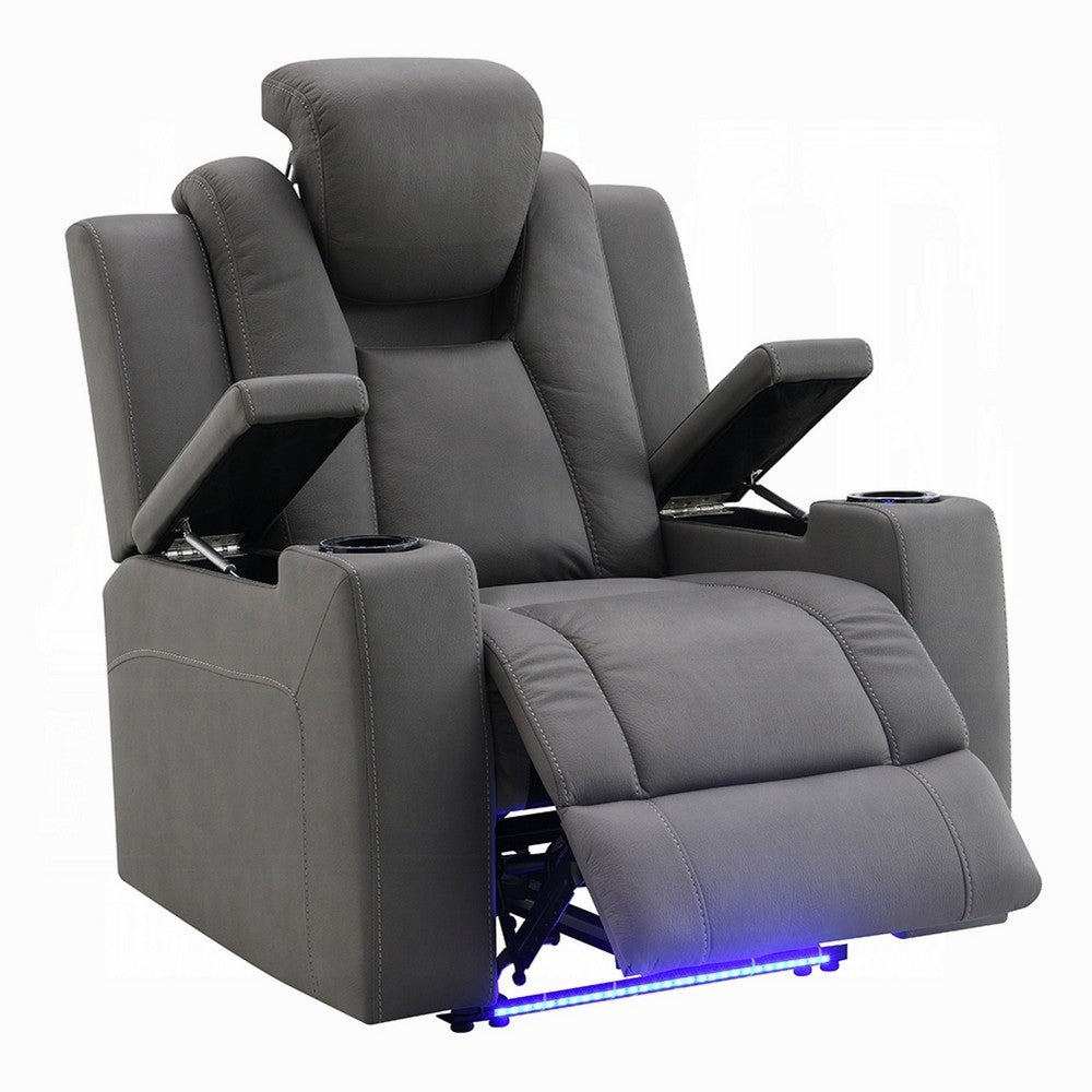 Jeju Power Motion Recliner with Power Headrest and LED, Gray Faux Leather - BM351819