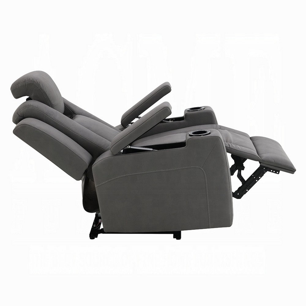 Jeju Power Motion Recliner with Power Headrest and LED, Gray Faux Leather - BM351819