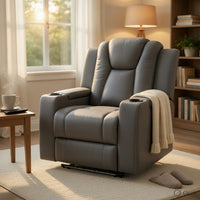 Jeju Power Motion Recliner with Power Headrest and LED, Gray Faux Leather - BM351819