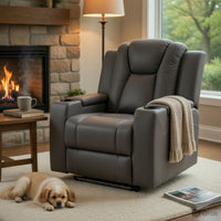 Jeju Power Motion Recliner with Power Headrest and LED, Gray Faux Leather - BM351819