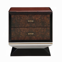 Soen Nightstand, 2 Drawers, Quilted Beige Linen, Brown Pedestal Base - BM351820