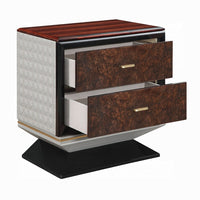 Soen Nightstand, 2 Drawers, Quilted Beige Linen, Brown Pedestal Base - BM351820