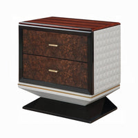 Soen Nightstand, 2 Drawers, Quilted Beige Linen, Brown Pedestal Base - BM351820