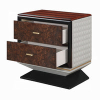 Soen Nightstand, 2 Drawers, Quilted Beige Linen, Brown Pedestal Base - BM351820