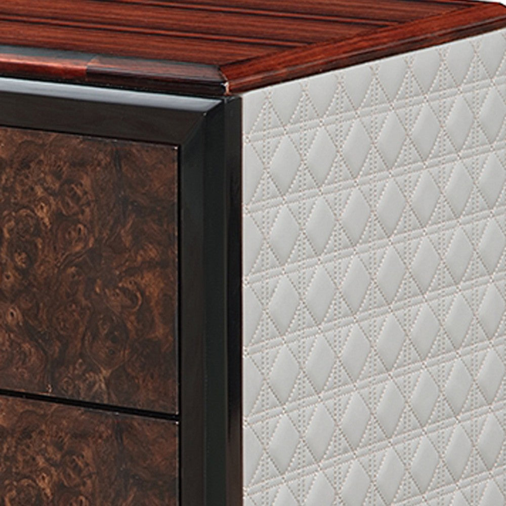 Soen Nightstand, 2 Drawers, Quilted Beige Linen, Brown Pedestal Base - BM351820