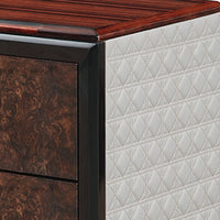 Soen Nightstand, 2 Drawers, Quilted Beige Linen, Brown Pedestal Base - BM351820