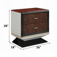 Soen Nightstand, 2 Drawers, Quilted Beige Linen, Brown Pedestal Base - BM351820