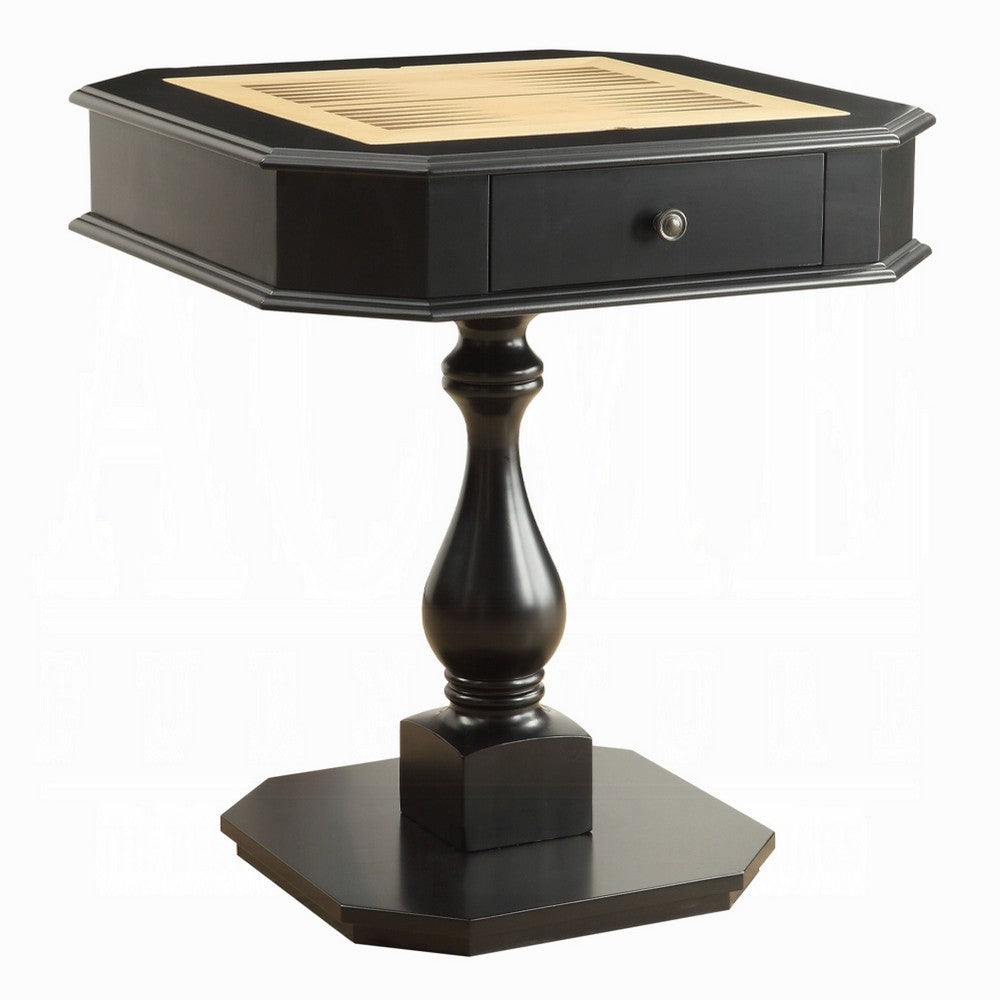 Boen Game Table for Backgammon, Piece Drawer, 28 Inch Top, Black Turned Base - BM351821