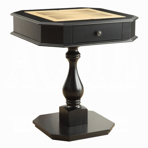 Boen Game Table for Backgammon, Piece Drawer, 28 Inch Top, Black Turned Base - BM351821