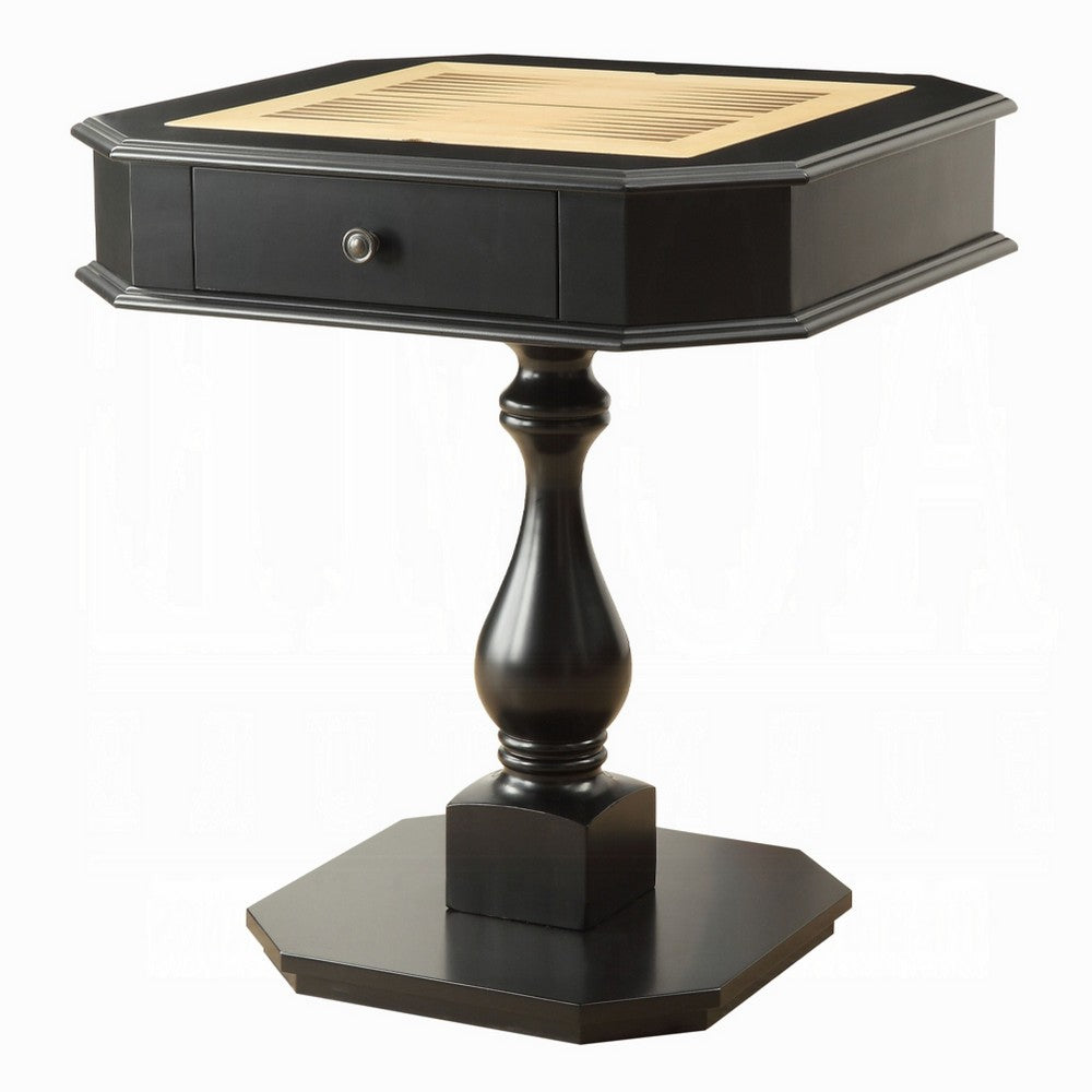 Boen Game Table for Backgammon, Piece Drawer, 28 Inch Top, Black Turned Base - BM351821
